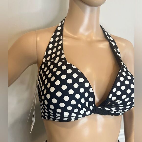 NWT COCO REEF Bikini Swim Top Reversible Twist Black Polka Dots - Picture 6 of 7